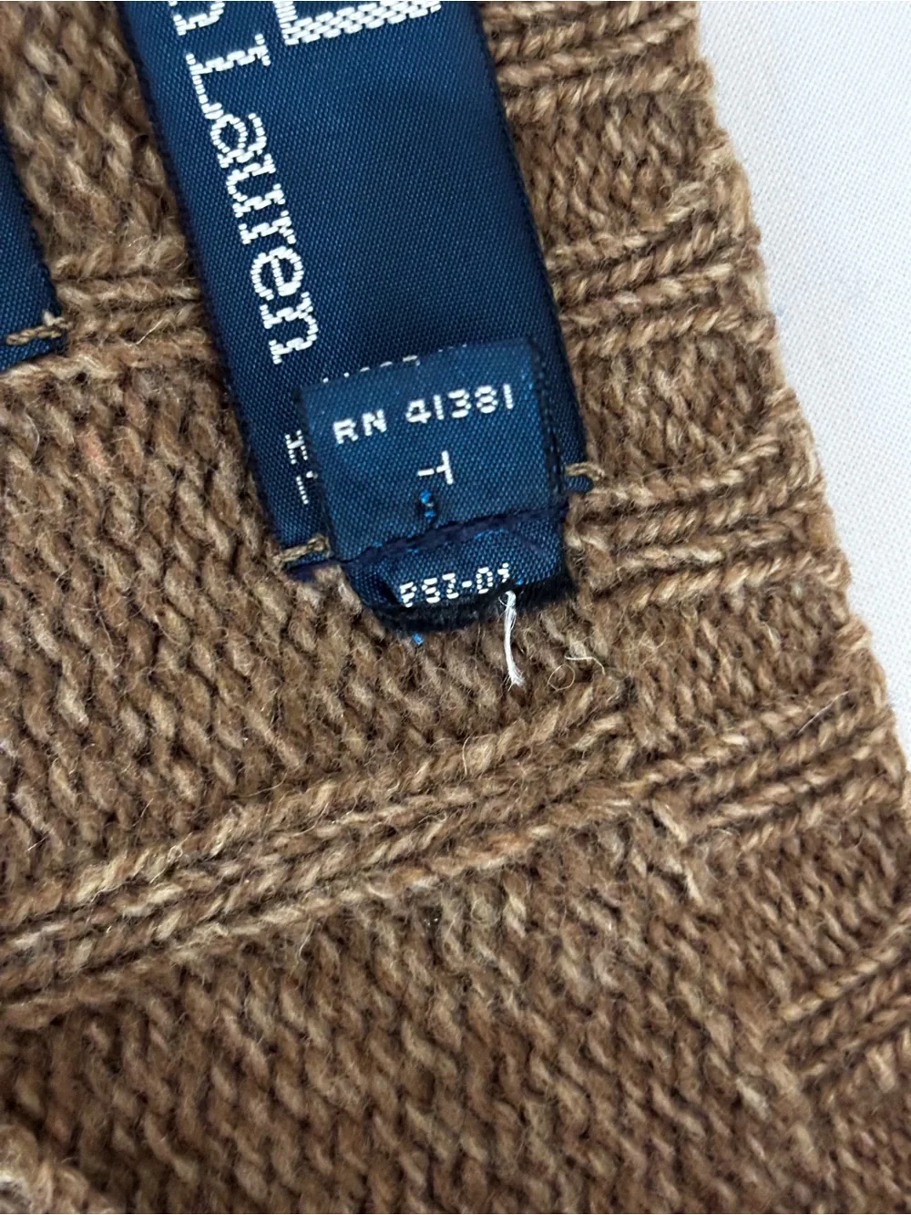 Polo Ralph Lauren XL 100% Lambswool Ribbed Crewneck Sweater Brown Camel